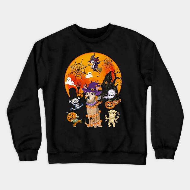 Chihuahua Witch Funny Dog Halloween Crewneck Sweatshirt by Margaretsantana